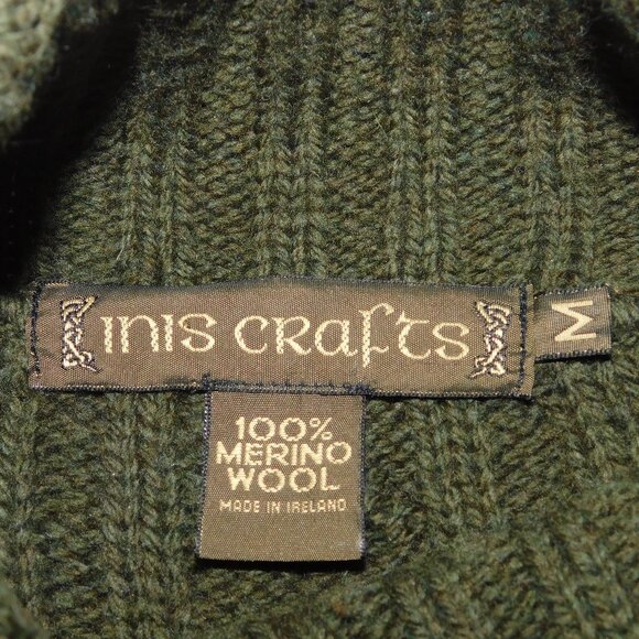 Inis Crafts 100% Merino Wool Made In Ireland Olive Green Vintage Sweater - Picture 5 of 5